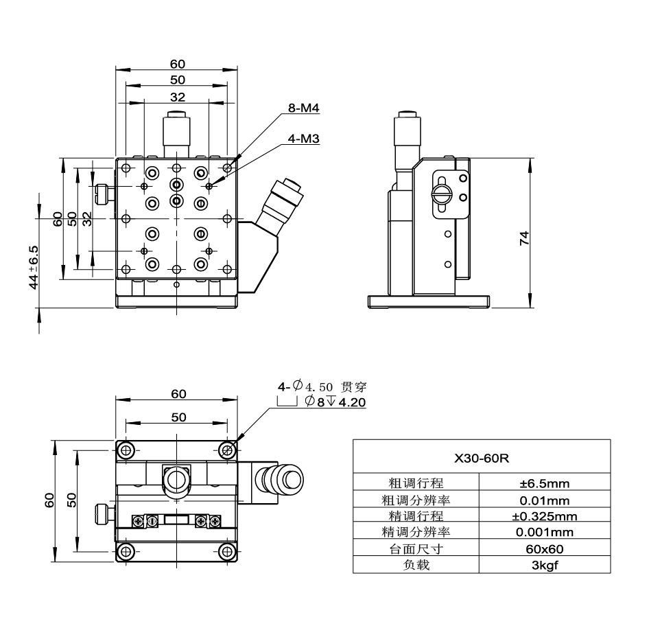 高分辨率位移臺 X10/X30(圖8) X30-60R